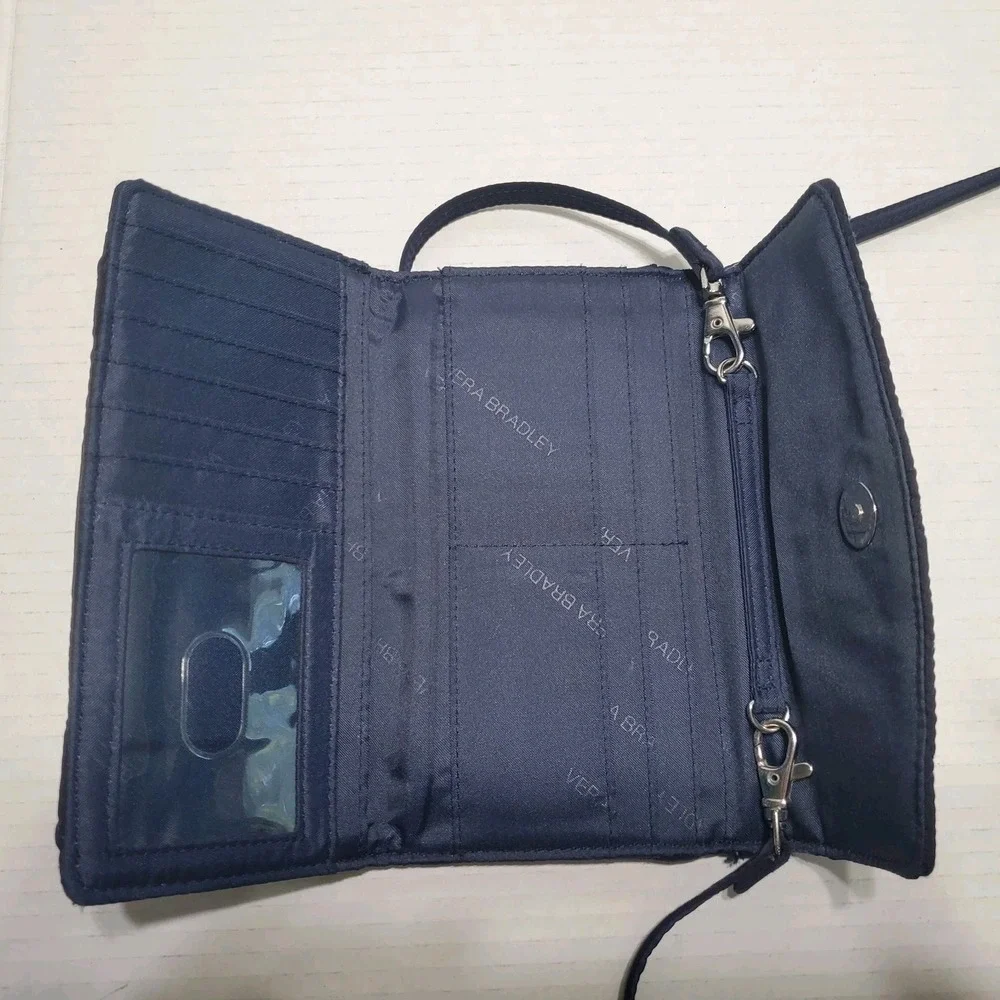Vera Bradley Navy Blue‎ Quilted Fabric Wallet Crossbody Bag Purse